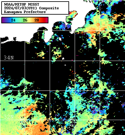 NOAA、MetOp 人工衛星画像 検索結果, 水温分布を図示