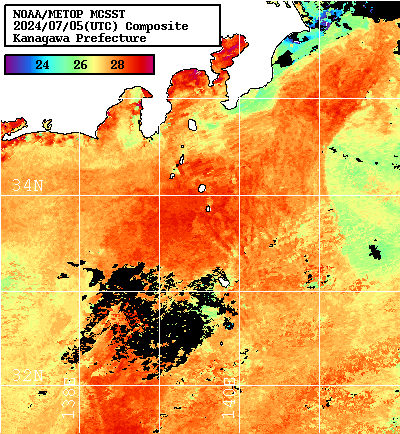 NOAA、MetOp 人工衛星画像 検索結果, 水温分布を図示