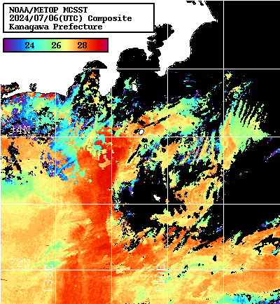 NOAA、MetOp 人工衛星画像 検索結果, 水温分布を図示