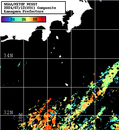 NOAA、MetOp 人工衛星画像 検索結果, 水温分布を図示