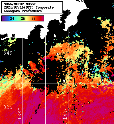 NOAA、MetOp 人工衛星画像 検索結果, 水温分布を図示