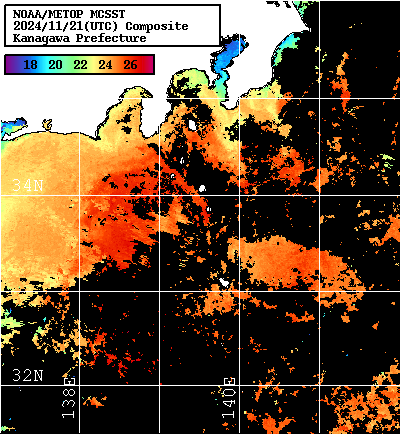 NOAA、MetOp 人工衛星画像 検索結果, 水温分布を図示