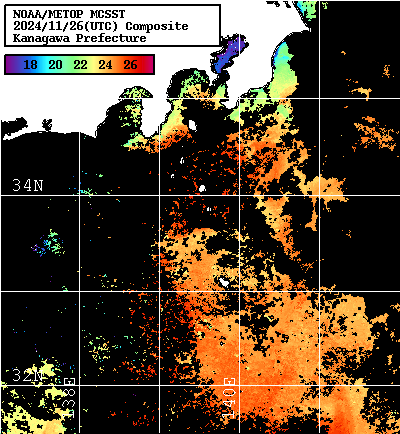 NOAA、MetOp 人工衛星画像 検索結果, 水温分布を図示