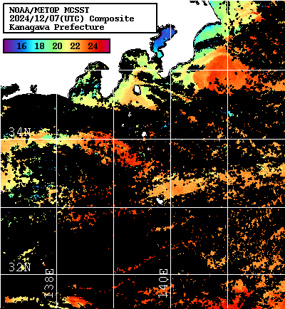 NOAA、MetOp 人工衛星画像 検索結果, 水温分布を図示