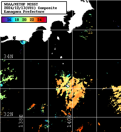 NOAA、MetOp 人工衛星画像 検索結果, 水温分布を図示