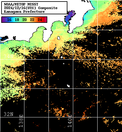 NOAA、MetOp 人工衛星画像 検索結果, 水温分布を図示