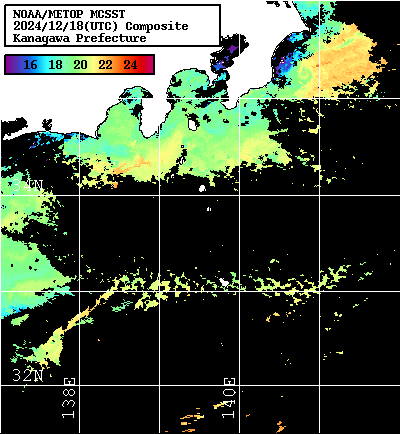 NOAA、MetOp 人工衛星画像 検索結果, 水温分布を図示