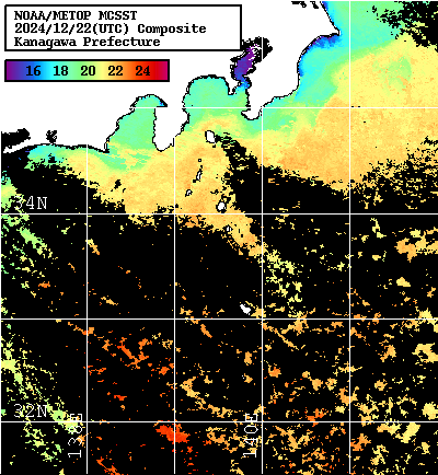 NOAA、MetOp 人工衛星画像 検索結果, 水温分布を図示