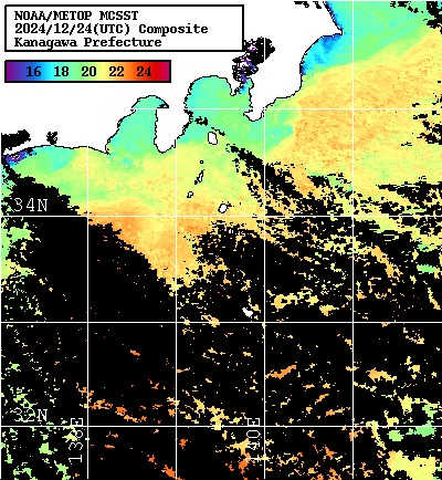 NOAA、MetOp 人工衛星画像 検索結果, 水温分布を図示