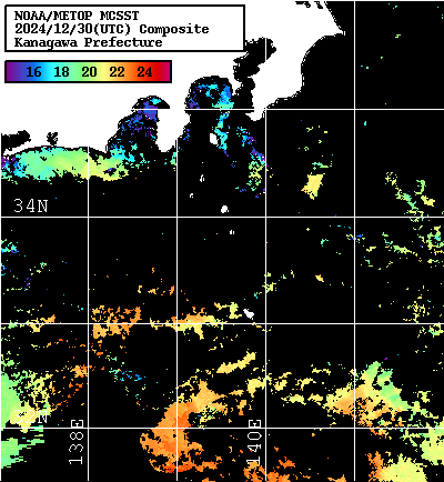 NOAA、MetOp 人工衛星画像 検索結果, 水温分布を図示