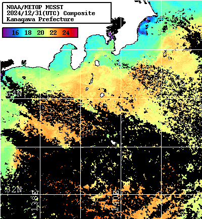 NOAA、MetOp 人工衛星画像 検索結果, 水温分布を図示