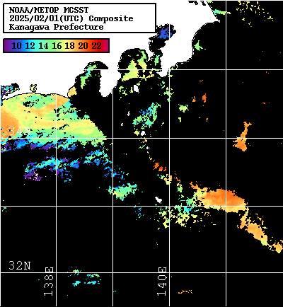 NOAA、MetOp 人工衛星画像 検索結果, 水温分布を図示