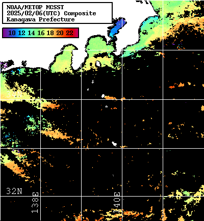 NOAA、MetOp 人工衛星画像 検索結果, 水温分布を図示