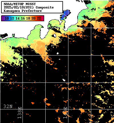 NOAA、MetOp 人工衛星画像 検索結果, 水温分布を図示