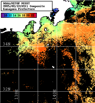 NOAA、MetOp 人工衛星画像 検索結果, 水温分布を図示