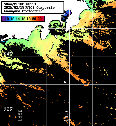 NOAA、MetOp 人工衛星画像 検索結果, 水温分布を図示