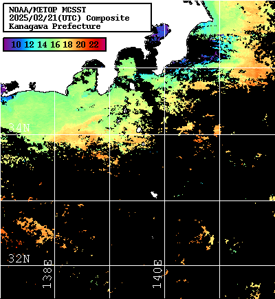 NOAA、MetOp 人工衛星画像 検索結果, 水温分布を図示