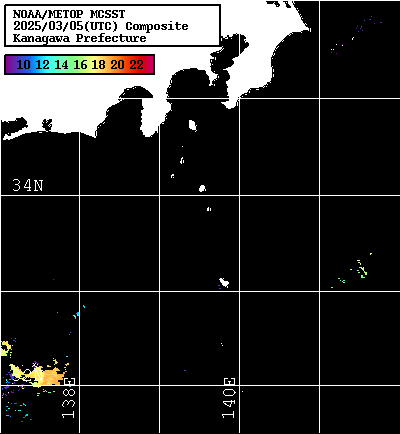 NOAA、MetOp 人工衛星画像 検索結果, 水温分布を図示