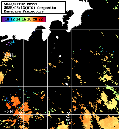 NOAA、MetOp 人工衛星画像 検索結果, 水温分布を図示
