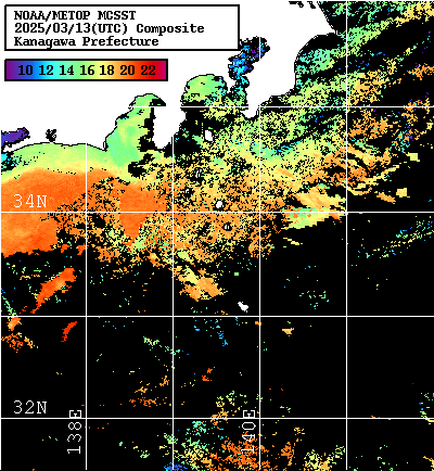 NOAA、MetOp 人工衛星画像 検索結果, 水温分布を図示