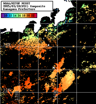 NOAA、MetOp 人工衛星画像 検索結果, 水温分布を図示