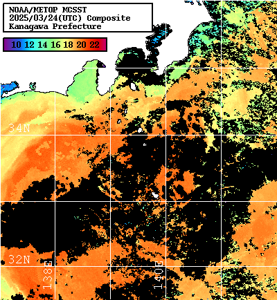 NOAA、MetOp 人工衛星画像 検索結果, 水温分布を図示