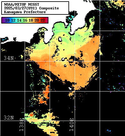NOAA、MetOp 人工衛星画像 検索結果, 水温分布を図示