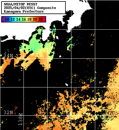 NOAA、MetOp 人工衛星画像 検索結果, 水温分布を図示