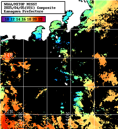 NOAA、MetOp 人工衛星画像 検索結果, 水温分布を図示