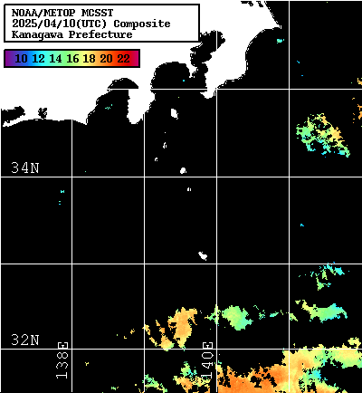 NOAA、MetOp 人工衛星画像 検索結果, 水温分布を図示
