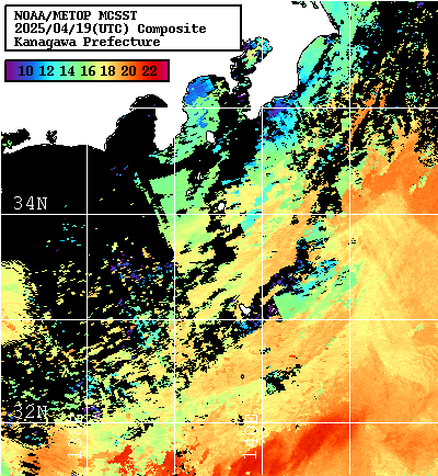 NOAA、MetOp 人工衛星画像 検索結果, 水温分布を図示