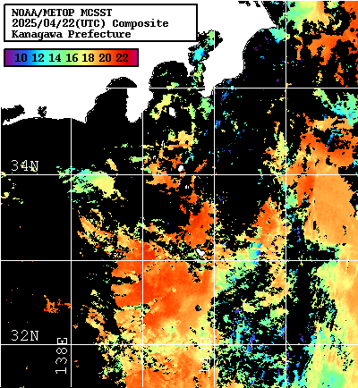 NOAA、MetOp 人工衛星画像 検索結果, 水温分布を図示