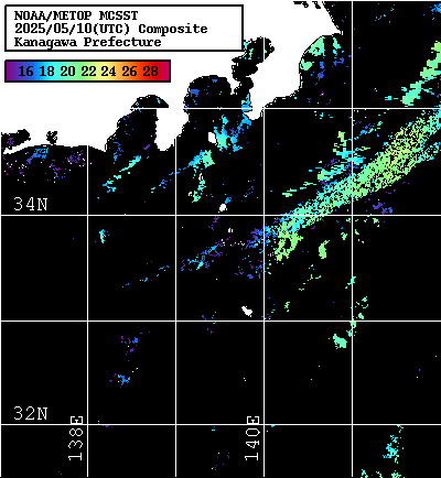 NOAA、MetOp 人工衛星画像 検索結果, 水温分布を図示