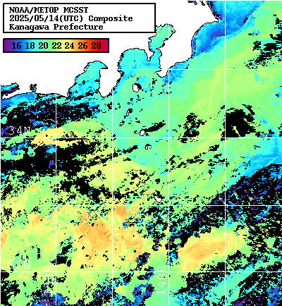 NOAA、MetOp 人工衛星画像 検索結果, 水温分布を図示