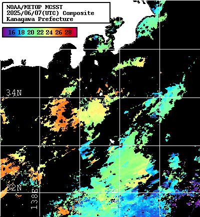 NOAA、MetOp 人工衛星画像 検索結果, 水温分布を図示
