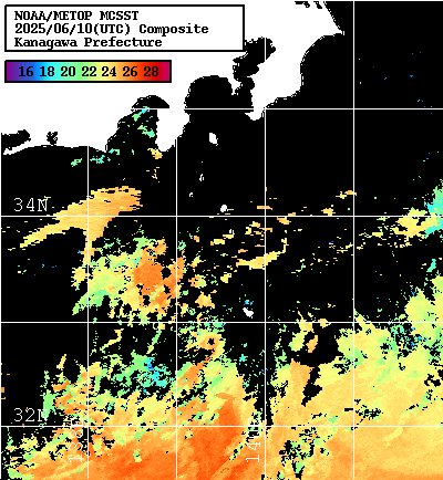 NOAA、MetOp 人工衛星画像 検索結果, 水温分布を図示