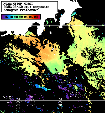 NOAA、MetOp 人工衛星画像 検索結果, 水温分布を図示