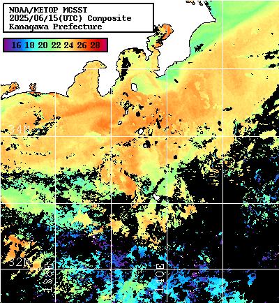 NOAA、MetOp 人工衛星画像 検索結果, 水温分布を図示