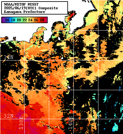 NOAA、MetOp 人工衛星画像 検索結果, 水温分布を図示