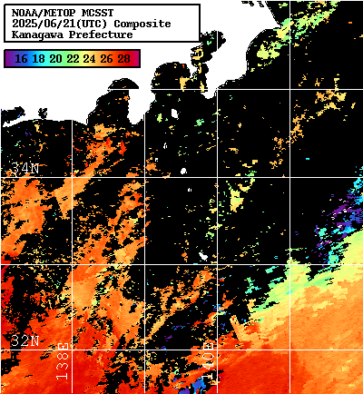 NOAA、MetOp 人工衛星画像 検索結果, 水温分布を図示