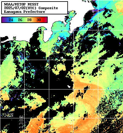 NOAA、MetOp 人工衛星画像 検索結果, 水温分布を図示