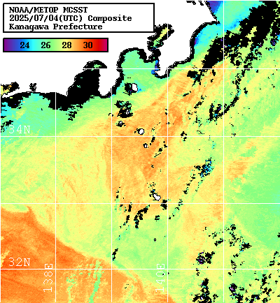 NOAA、MetOp 人工衛星画像 検索結果, 水温分布を図示