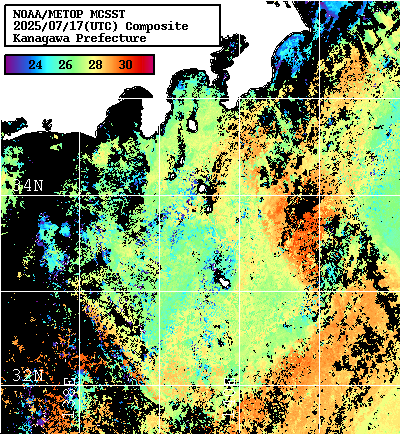 NOAA、MetOp 人工衛星画像 検索結果, 水温分布を図示