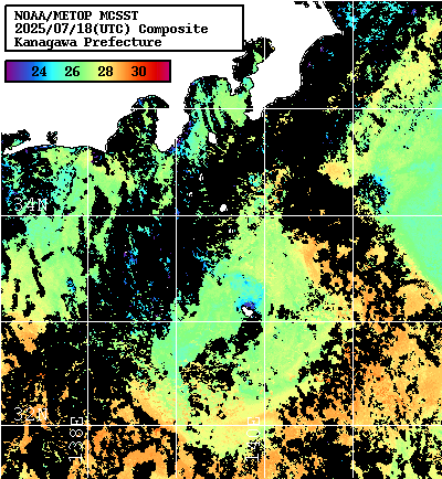 NOAA、MetOp 人工衛星画像 検索結果, 水温分布を図示