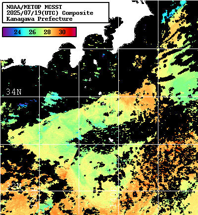 NOAA、MetOp 人工衛星画像 検索結果, 水温分布を図示
