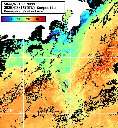NOAA、MetOp 人工衛星画像 検索結果, 水温分布を図示