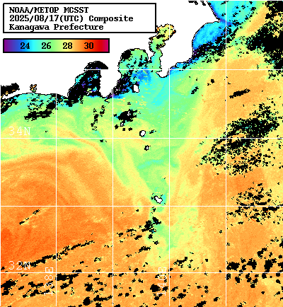 NOAA、MetOp 人工衛星画像 検索結果, 水温分布を図示