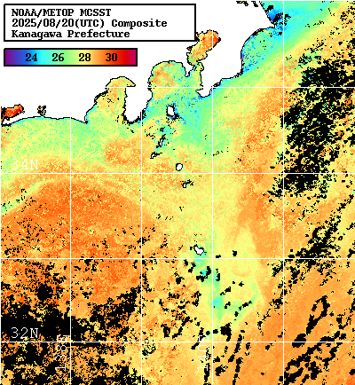 NOAA、MetOp 人工衛星画像 検索結果, 水温分布を図示