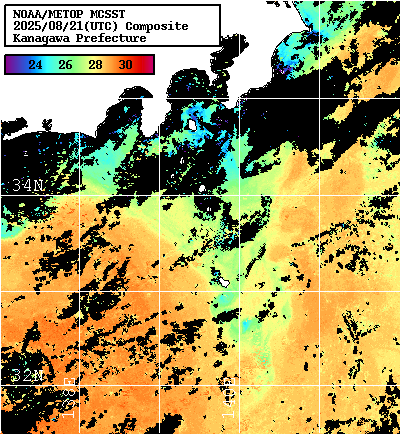NOAA、MetOp 人工衛星画像 検索結果, 水温分布を図示