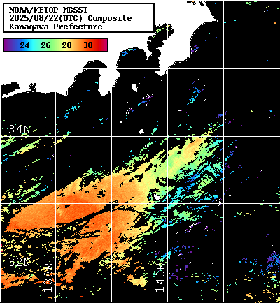 NOAA、MetOp 人工衛星画像 検索結果, 水温分布を図示